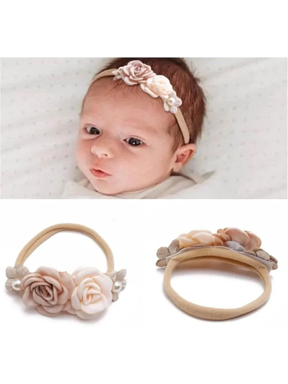 6pcs Baby Flower Headbands for Newborns & Toddlers - Elastic Hair Bows